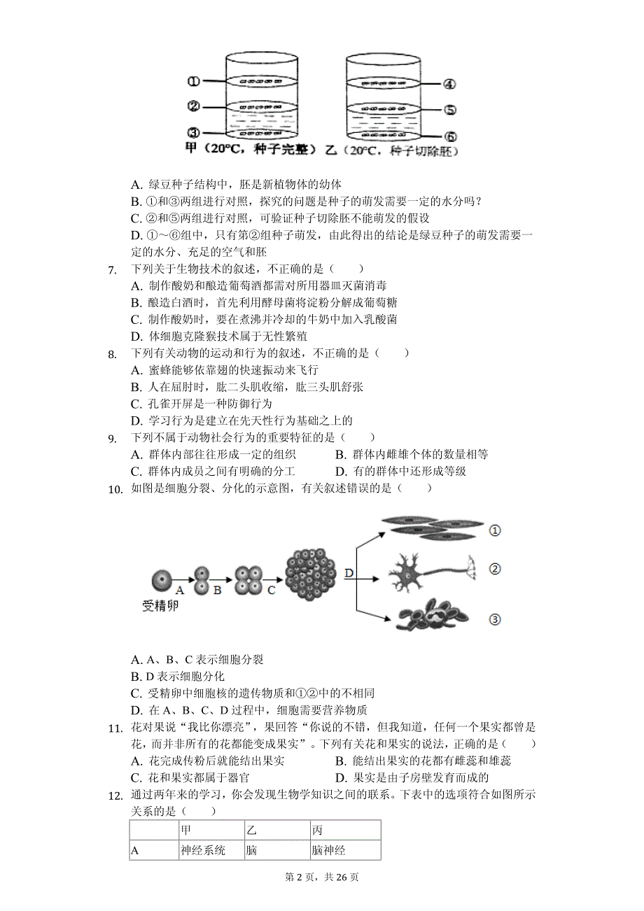 2020年山东省青岛市中考生物模拟试卷解析版（1）_第2页