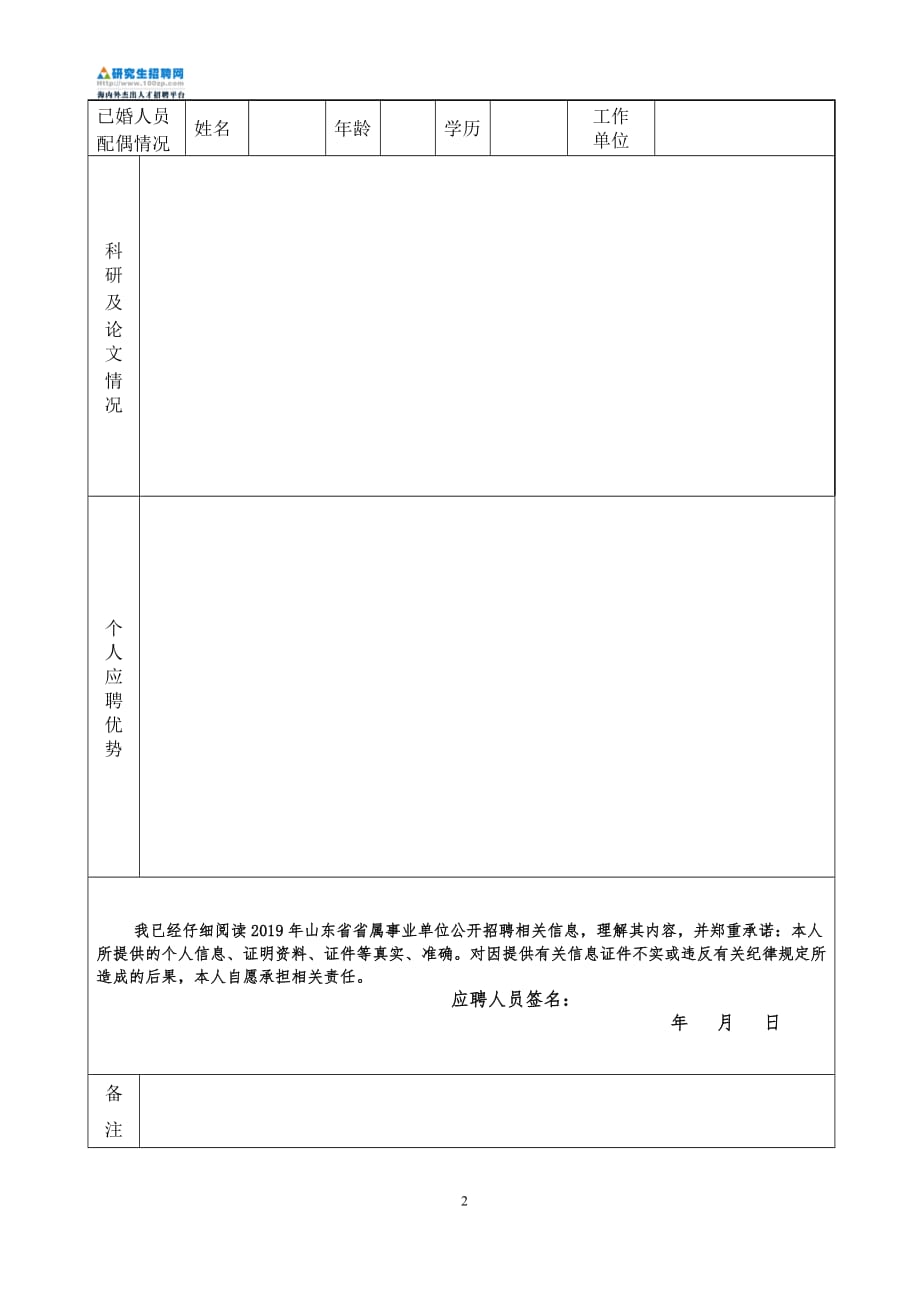 滨州医学院公开招聘报名登记表_第2页