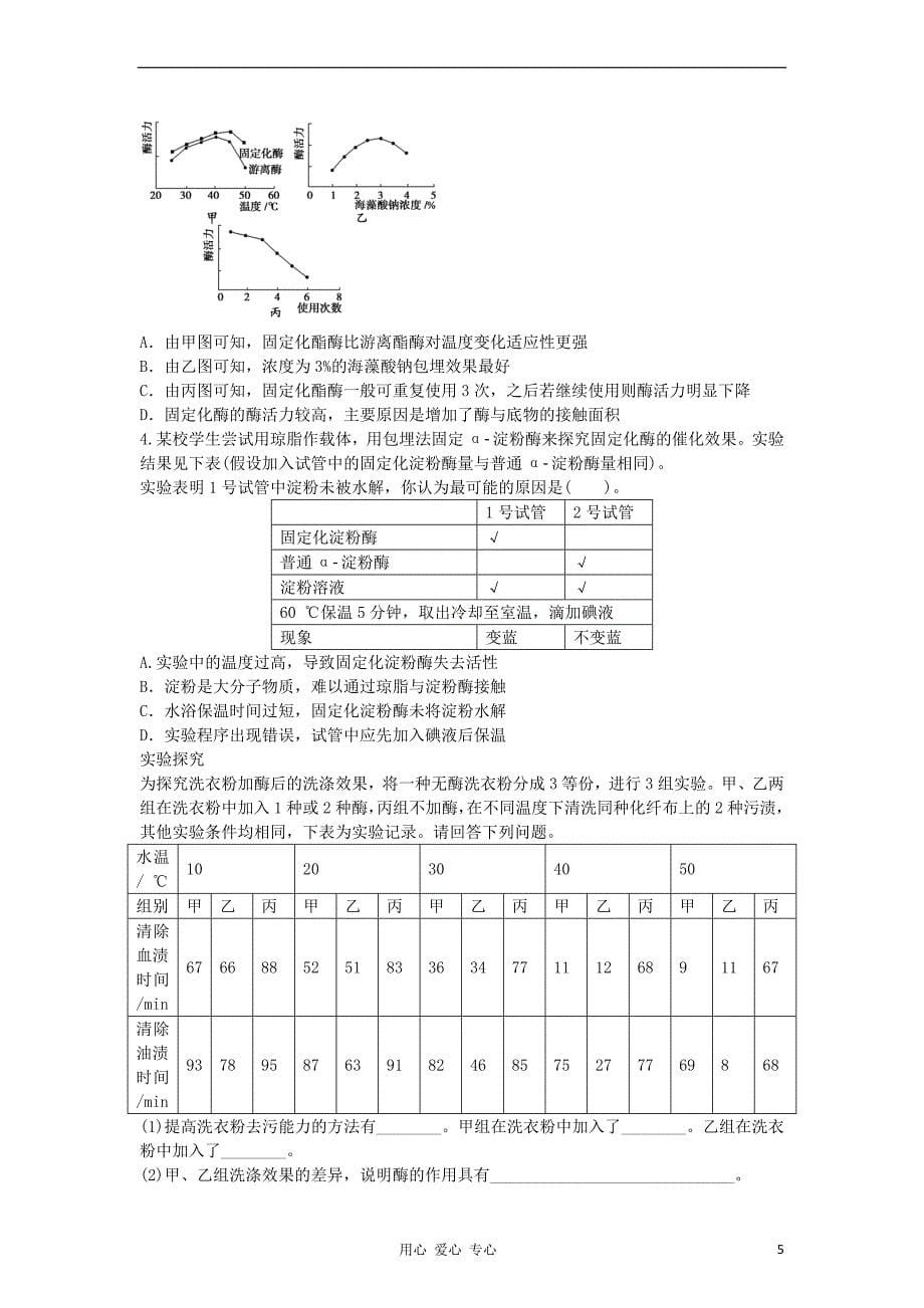 2013届高考生物起点一轮复习 第十一单元 酶的研究与应用学案.doc_第5页