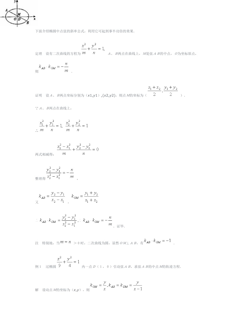 下面介绍椭圆中点弦的斜率公式.doc_第1页