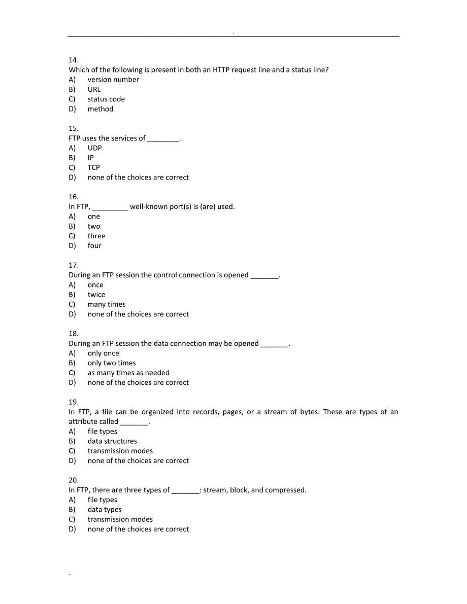 计算机网络教程自顶向下方法选择题及答案Chapt2ApplicationLayer-QUIZZ_第3页