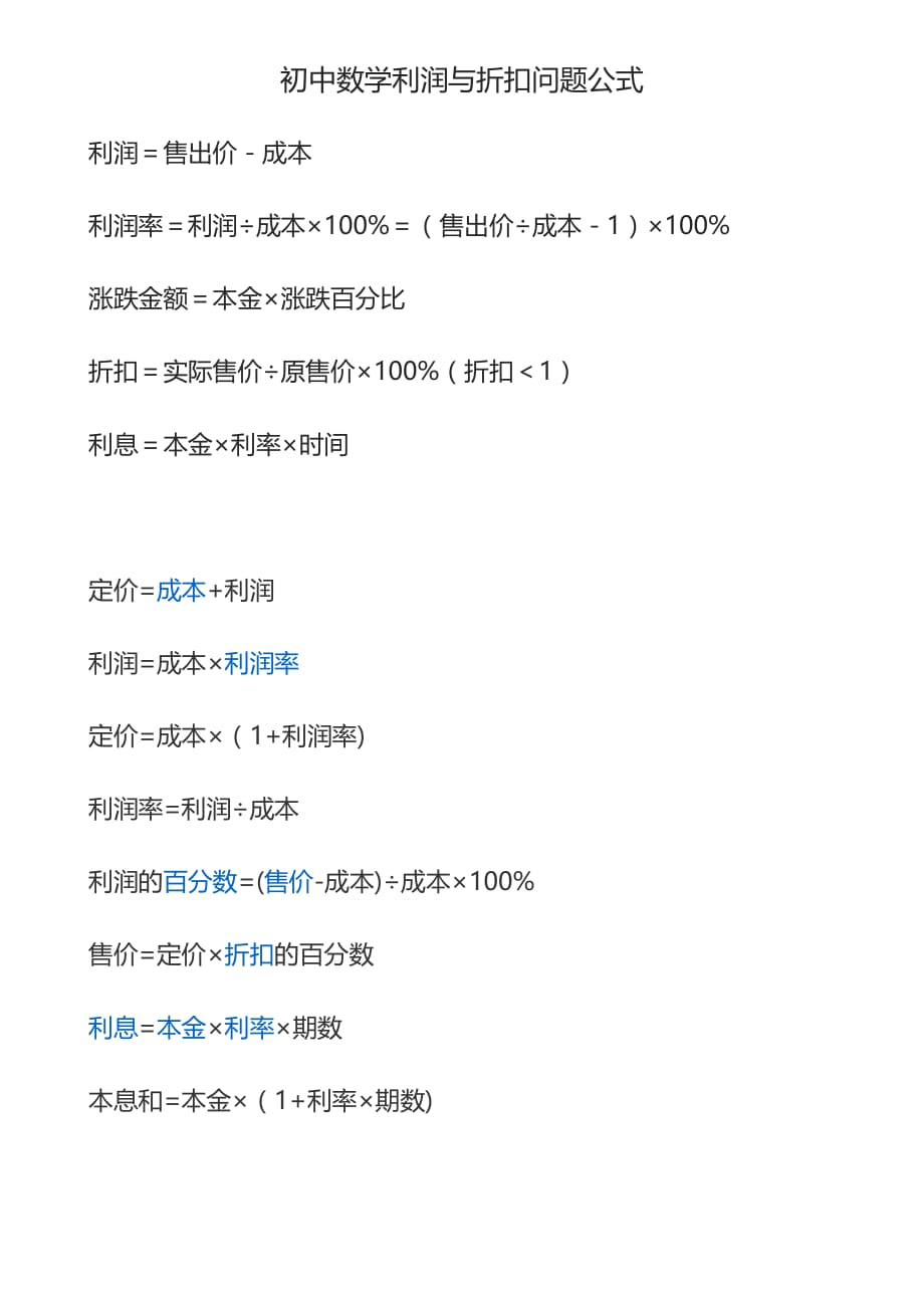 初中数学利润与折扣问题公式.doc_第1页