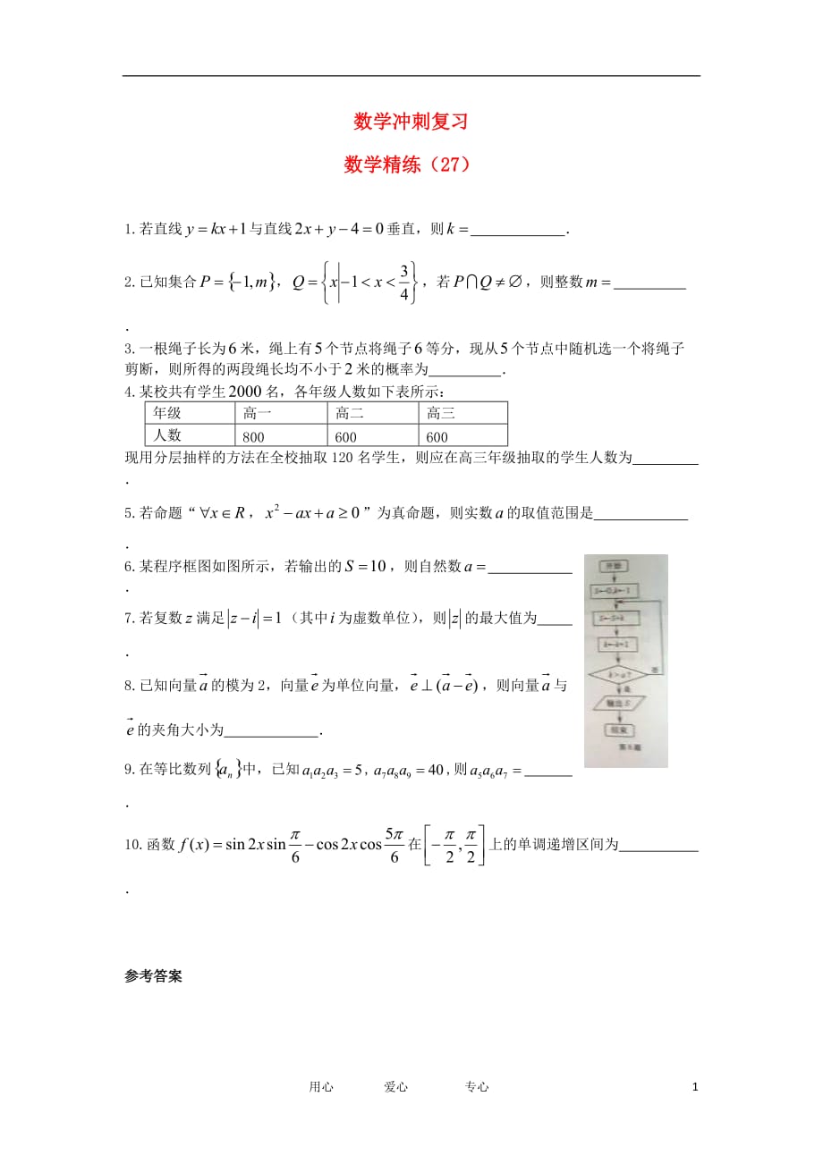 高考数学冲刺复习 精练27.doc_第1页