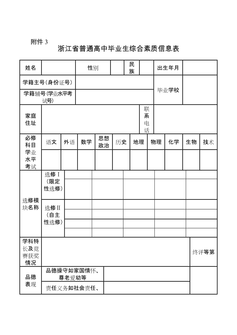 3.浙江省普通高中毕业生综合素质信息表.doc_第1页