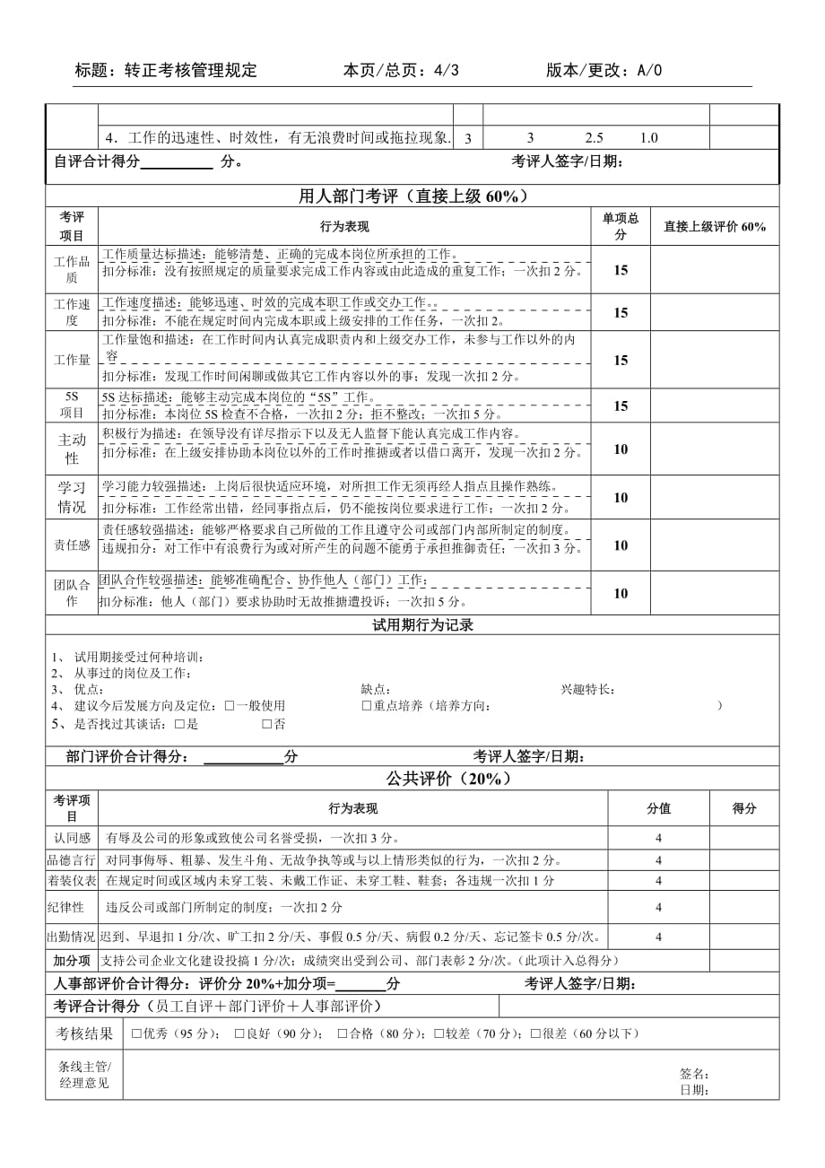 2020年(绩效管理表格）转正制度、转正申请及转正考核表格_第4页