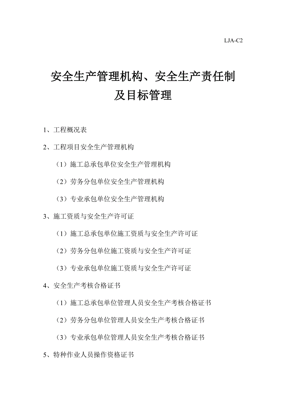 2020年(目标管理）安全生产管理机构_安全生产责任制及责任目标管理(LJA_C2)（DOC31页）_第1页