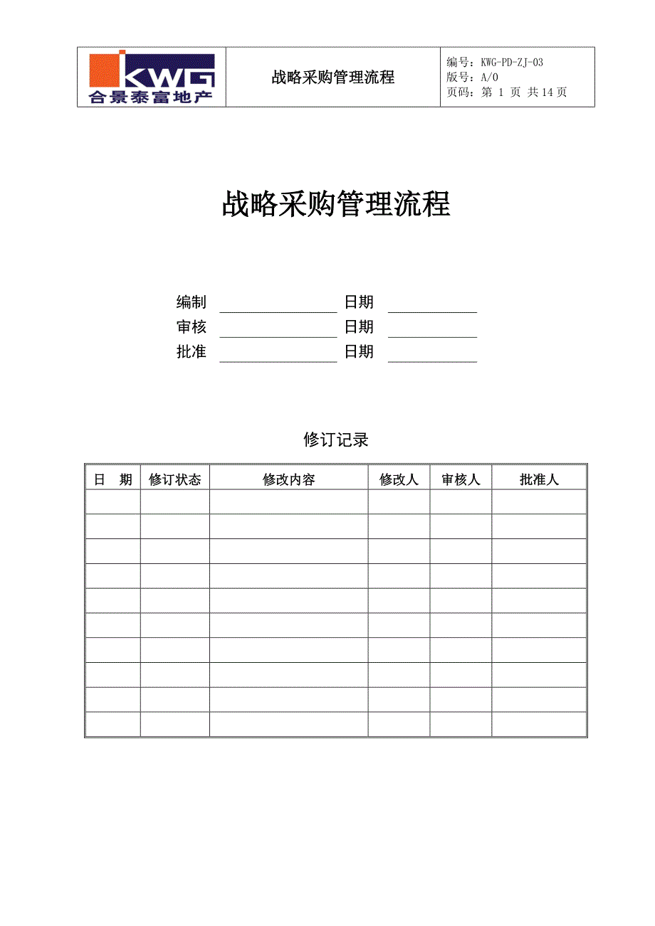 2020年(流程管理）战略采购管理流程KWG-PD-ZJ-03_第1页