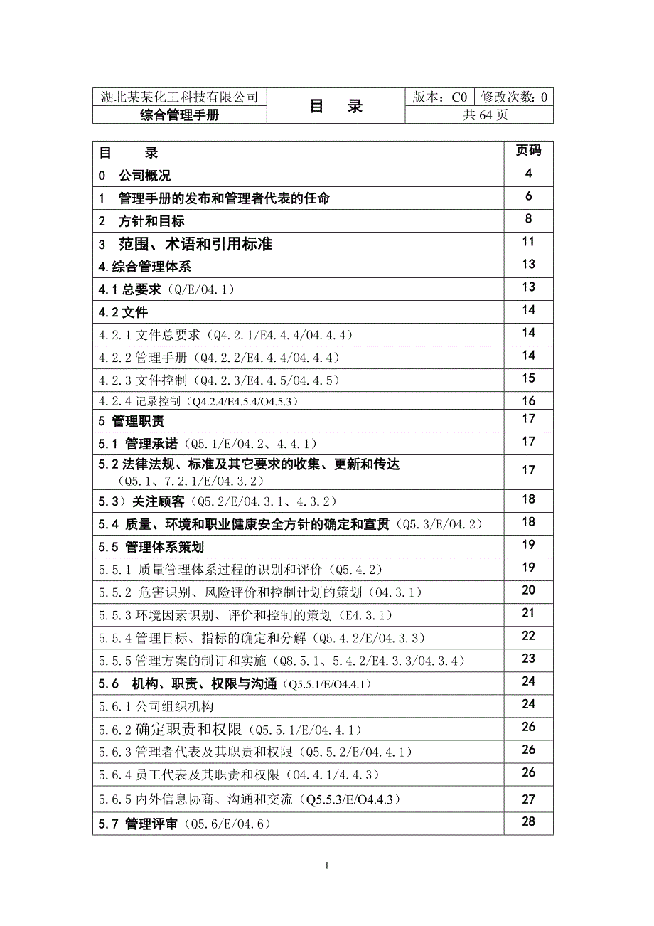 2020年(企业管理手册）质量、环境、职业健康安全体化管理手册_第1页