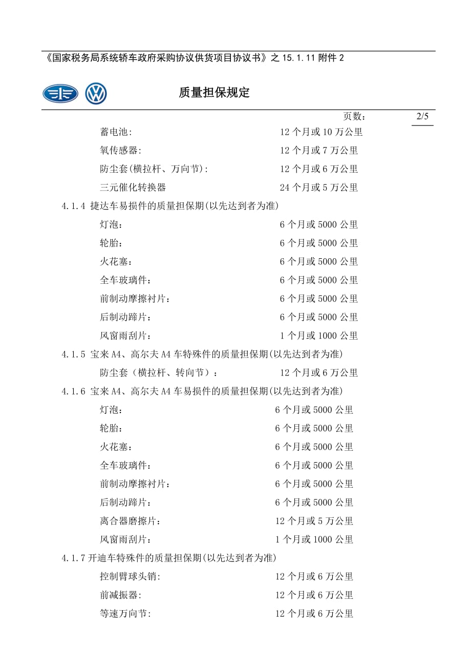 2020年(品牌管理）对一汽-大众公司大众品牌轿车索赔条件及管理进行规定_第2页