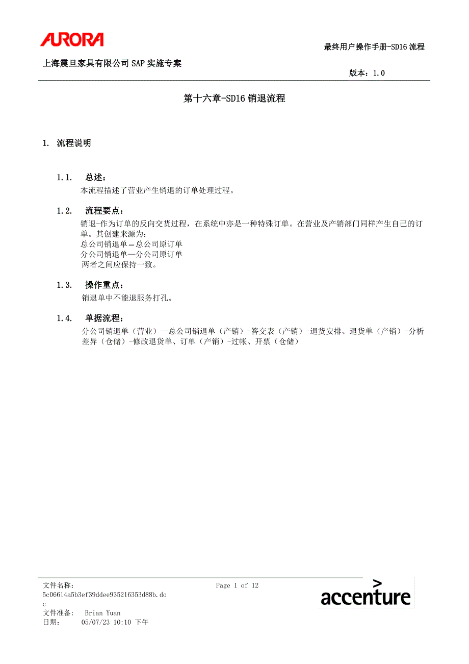 2020年(流程管理）第十六章-SD16销退流程_第1页