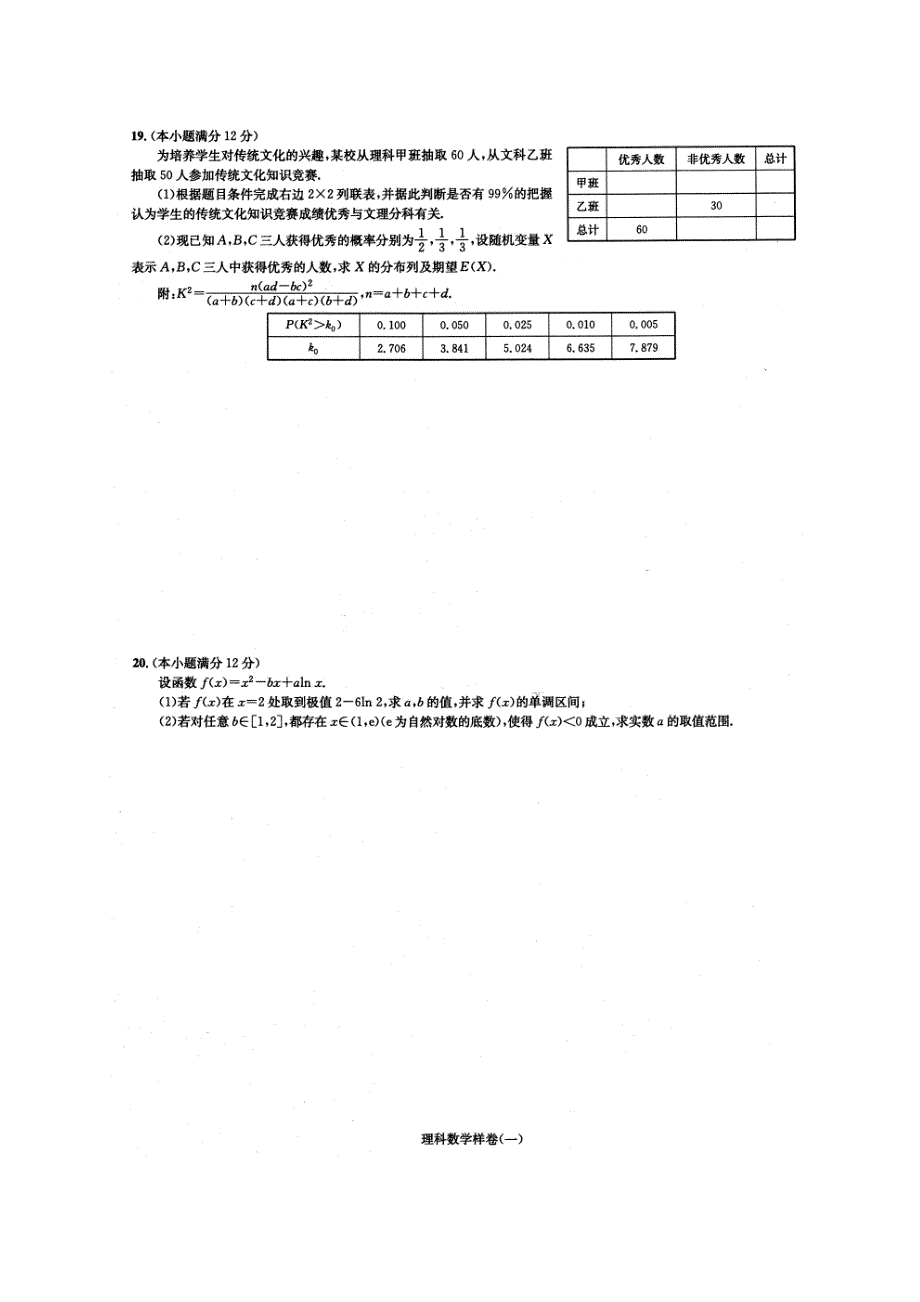 2020年普通高等学校招生全国统一考试 高考样卷一 数学(理数)卷（含答案）_第3页