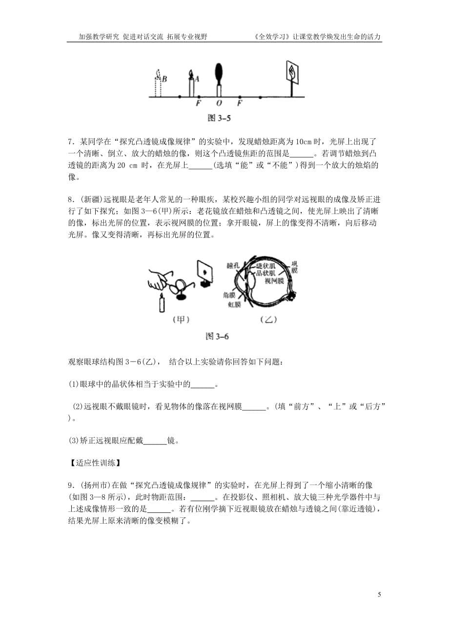 初三物理总复习考点分析提高训练第三讲透镜及其应用_第5页