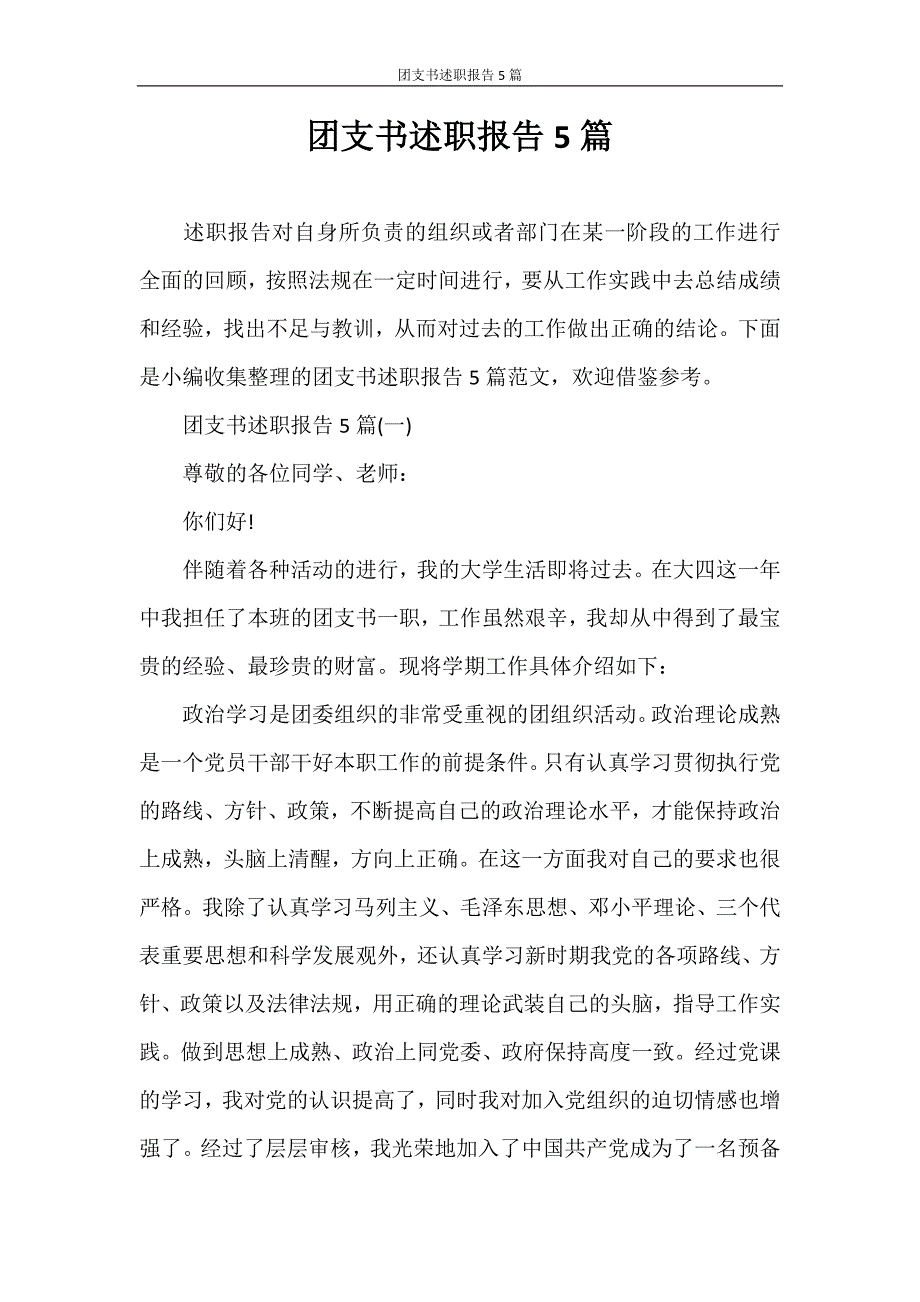 述职报告 团支书述职报告5篇_第1页