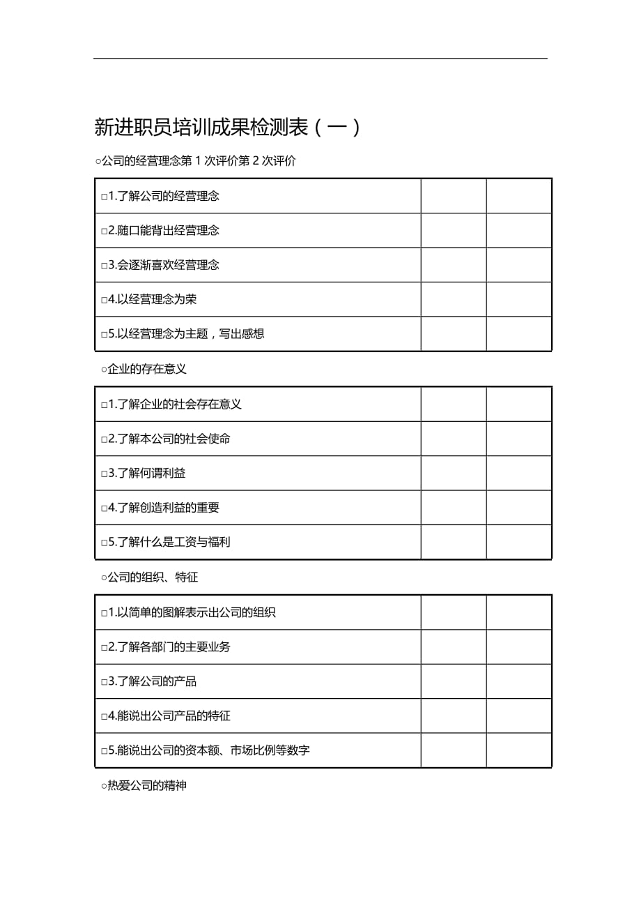 2020年企业培训新进员工培训效果检测_第1页