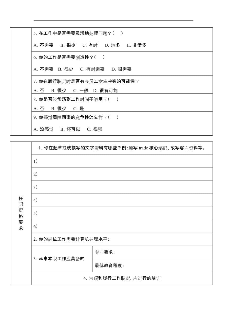 2020年(调查问卷）公司岗位分析调查问卷（DOC 5页）_第5页