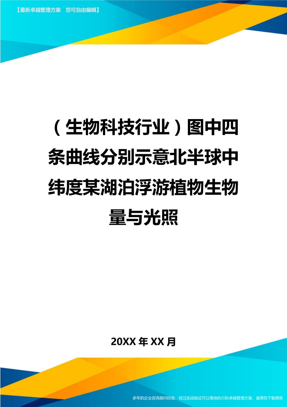 2020年（生物科技行业）图中四条曲线分别示意北半球中纬度某湖泊浮游植物生物量与光照_第1页