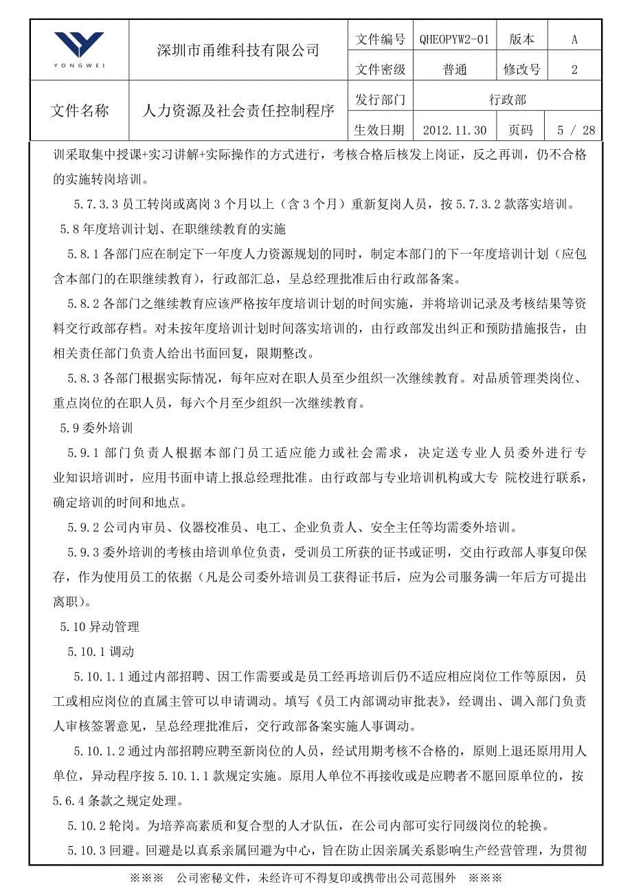 2020年(人力资源知识）人力资源及社会责任控制程序(DOC 28页)_第5页