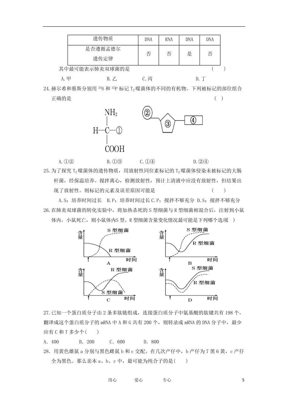 山西省2011-2012学年高一生物下学期期中试题 理【会员独享】.doc_第5页