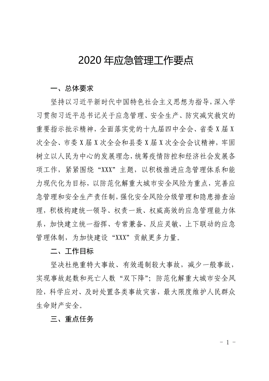 2020年应急管理工作要点_第1页