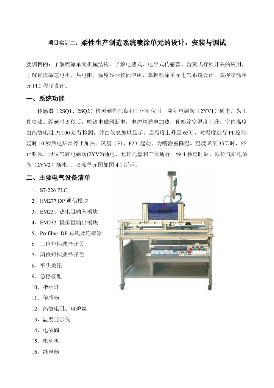 2020年(项目管理）项目实训二：柔性生产制造系统喷涂单元的设计、安装与调试_第1页