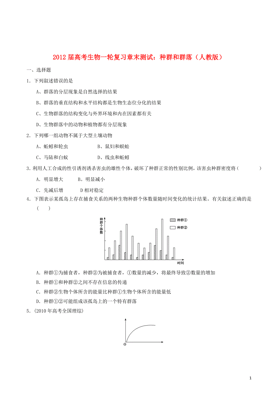 2012届高考生物一轮复习 种群和群落章末测试 新人教版.doc_第1页