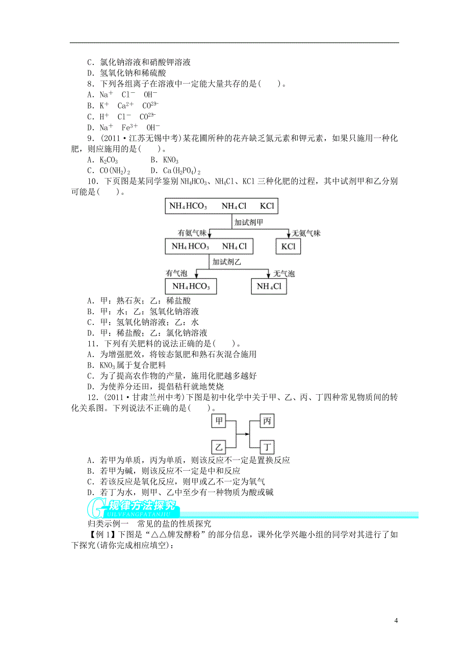 【备考2014 志鸿优化设计】2013版中考化学总复习 基础讲练 第十一单元 盐　化肥 新人教版 新人教版.doc_第4页