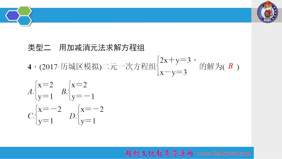 专题训练(四)　二元一次方程组的解法_第4页