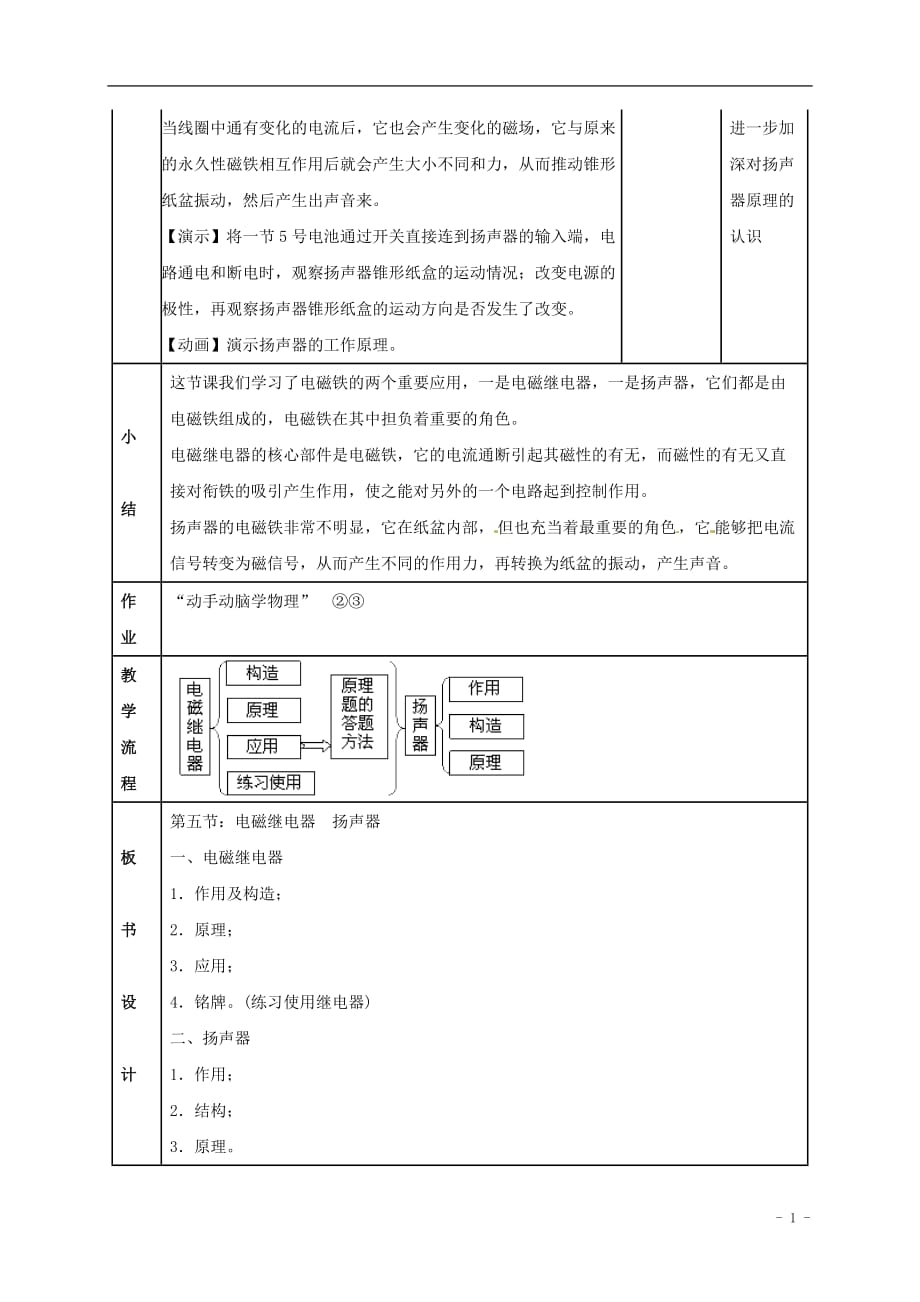 四川省雅安市雨城区中里镇中学八年级物理下册 第九章《电磁继电器 扬声器》教学设计3 新人教版.doc_第4页