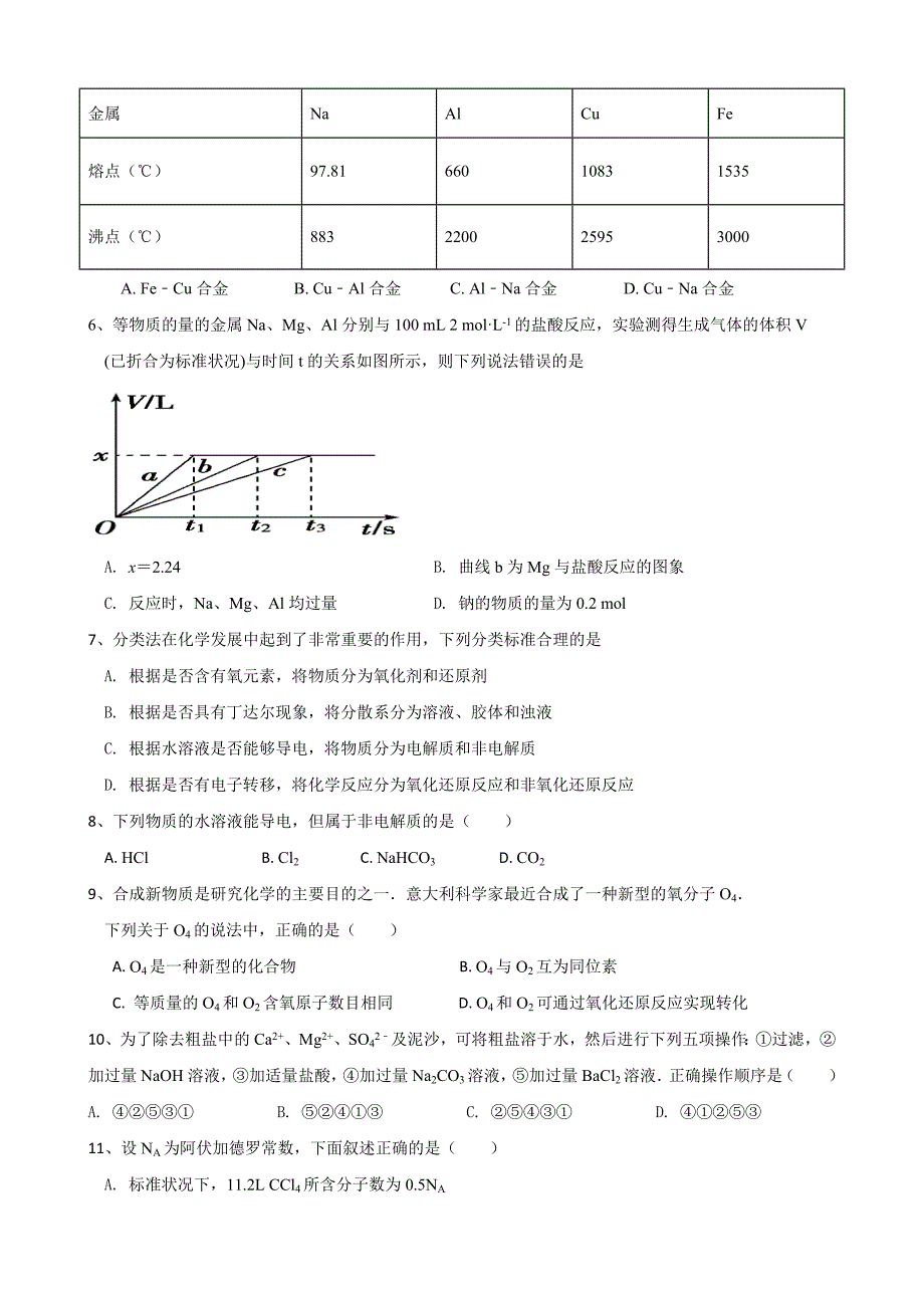 2020年春高一化学必修一寒假综合练习一含解析版答案_第2页