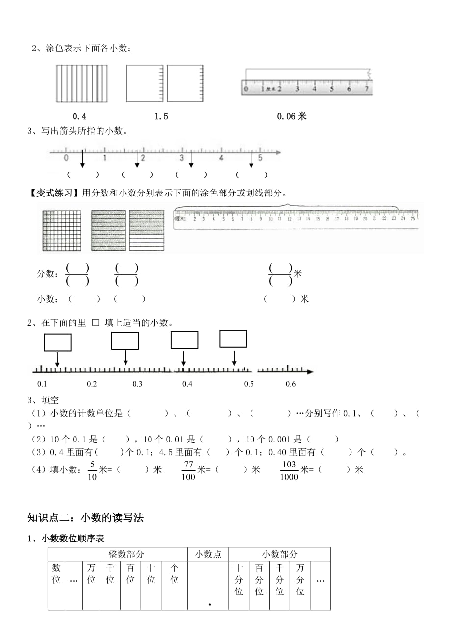 四年级下册数学讲义-第21讲小数的读写、大小比较、加减人教版（无答案）_第2页