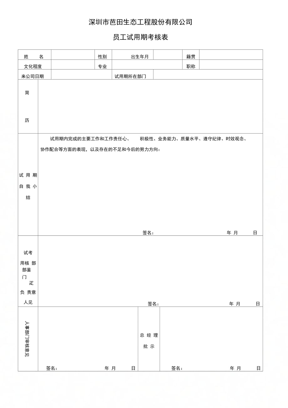 员工试用期考核表样本_第1页