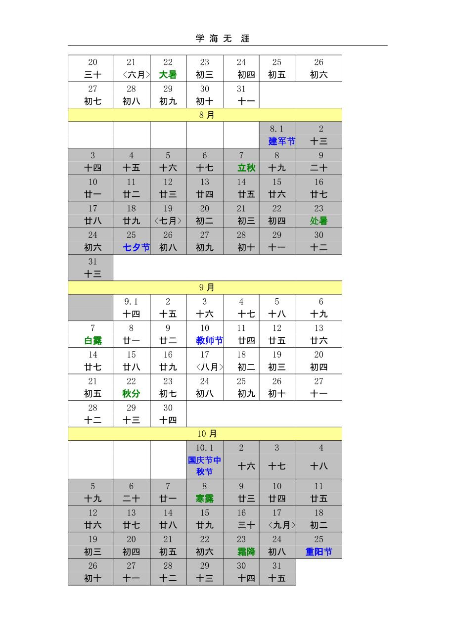 至2025年日历（2020年整理）.pptx_第3页