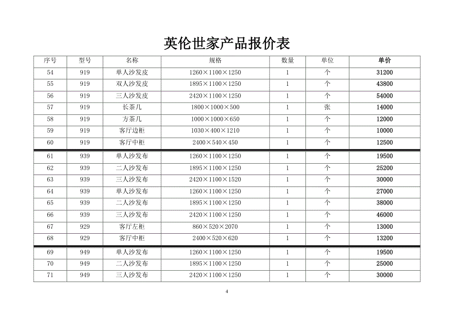 （产品管理）英伦世家产品报价表(干休所)方案书_第4页