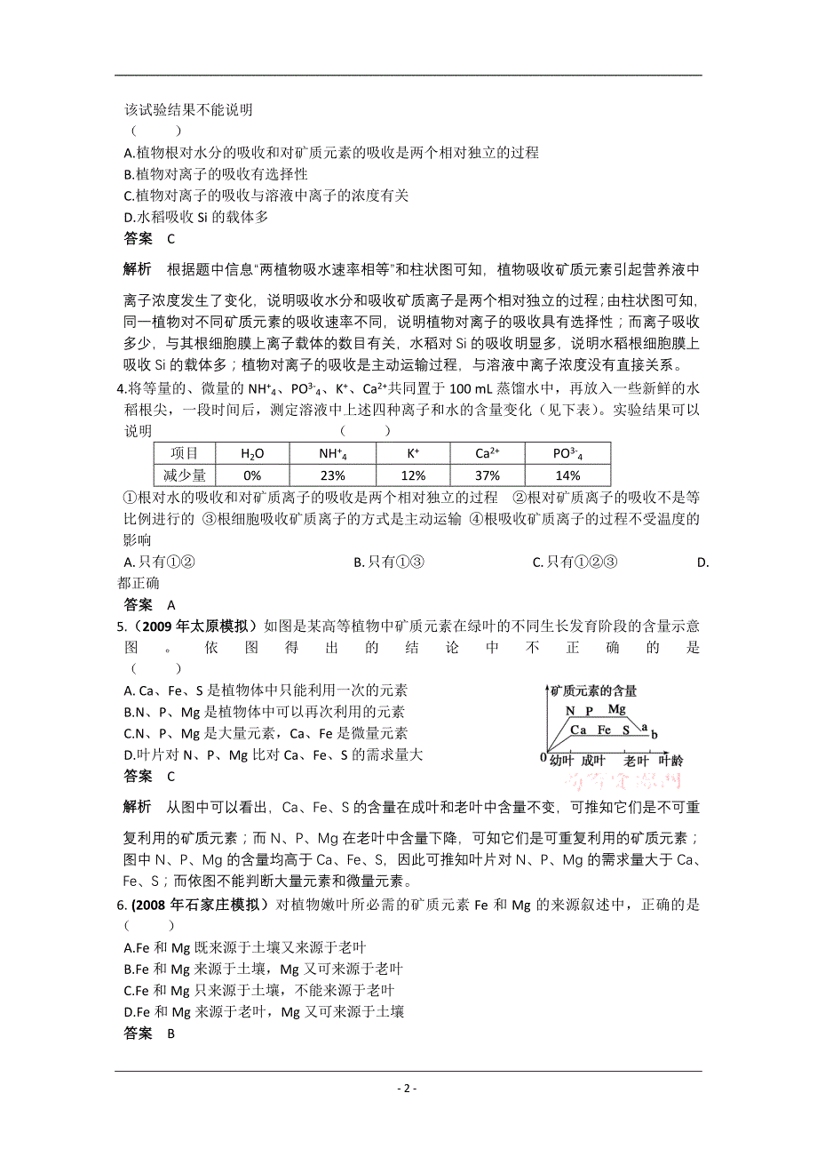 2010年高考生物一轮复习导与练：植物的矿质营养旧人教版.doc_第2页