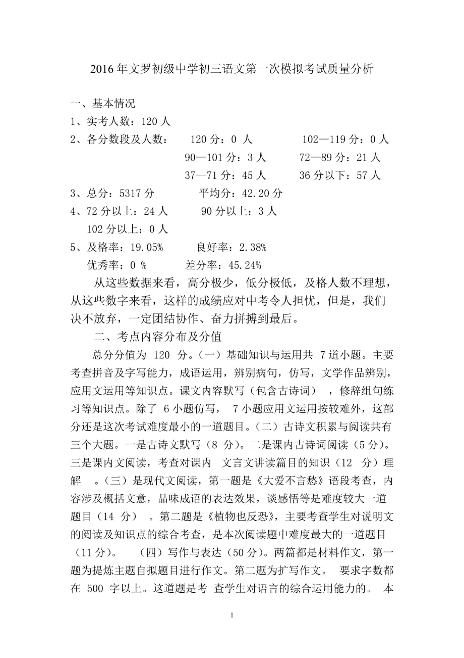 （2020年整理）初三语文模拟考试质量分析.doc_第1页