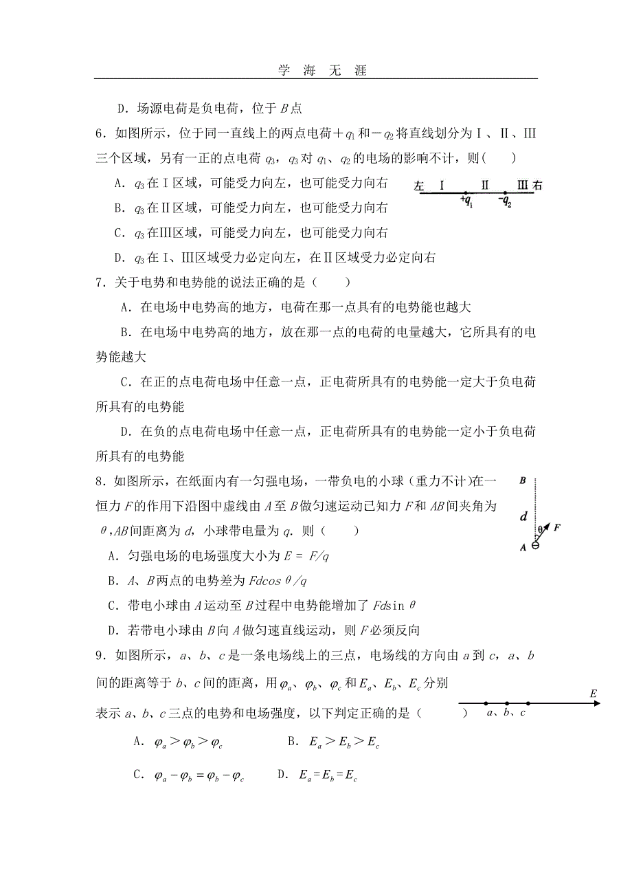 （2020年整理）新课标人教版高中物理选修31 第一章：静电场 单元测试题.doc_第2页