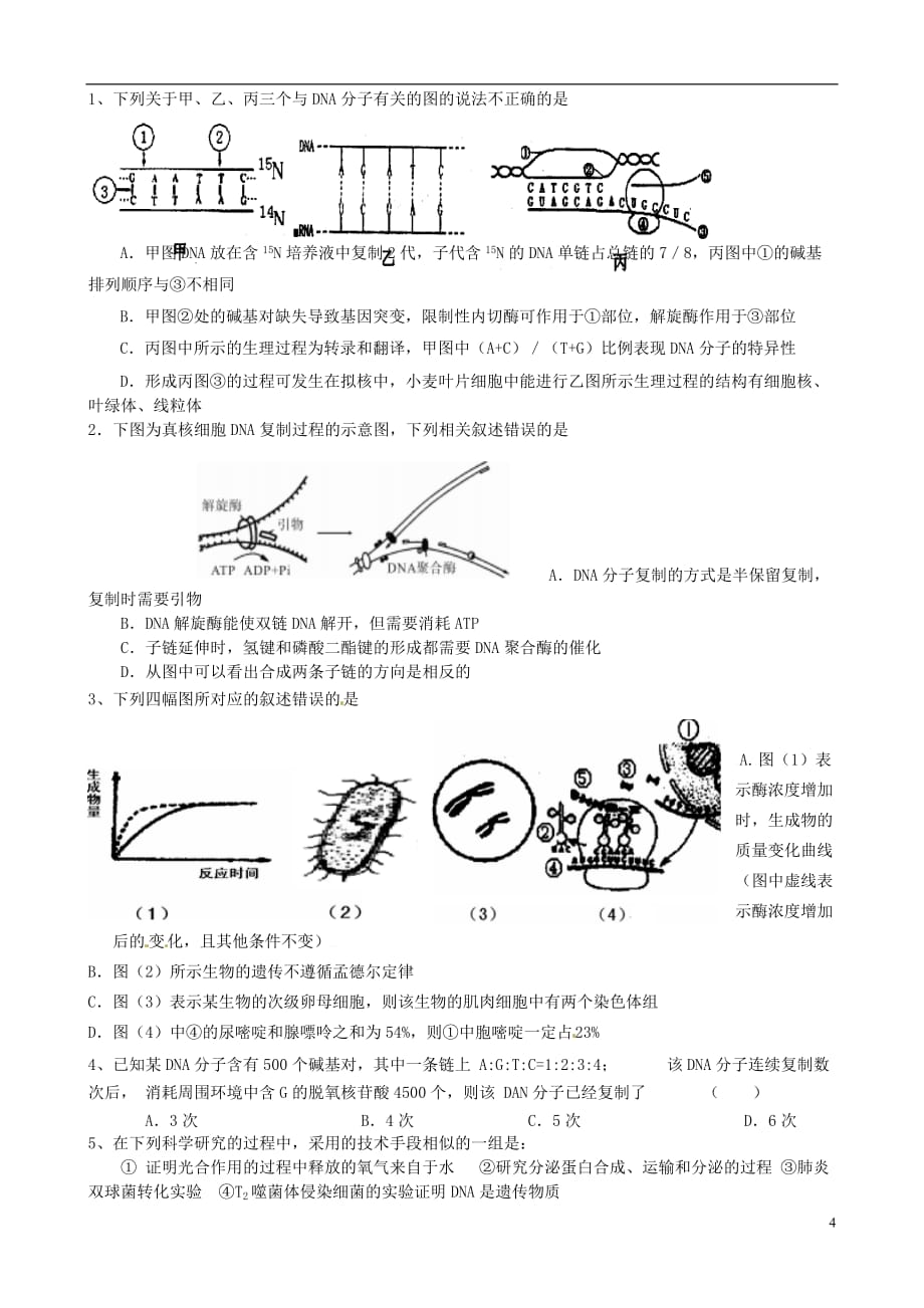 （直击高考）2013届高考生物二轮复习（考情分析 知识综合 典例导航 专题训练）专题四 遗传的分子基础（含解析）新人教版.doc_第4页