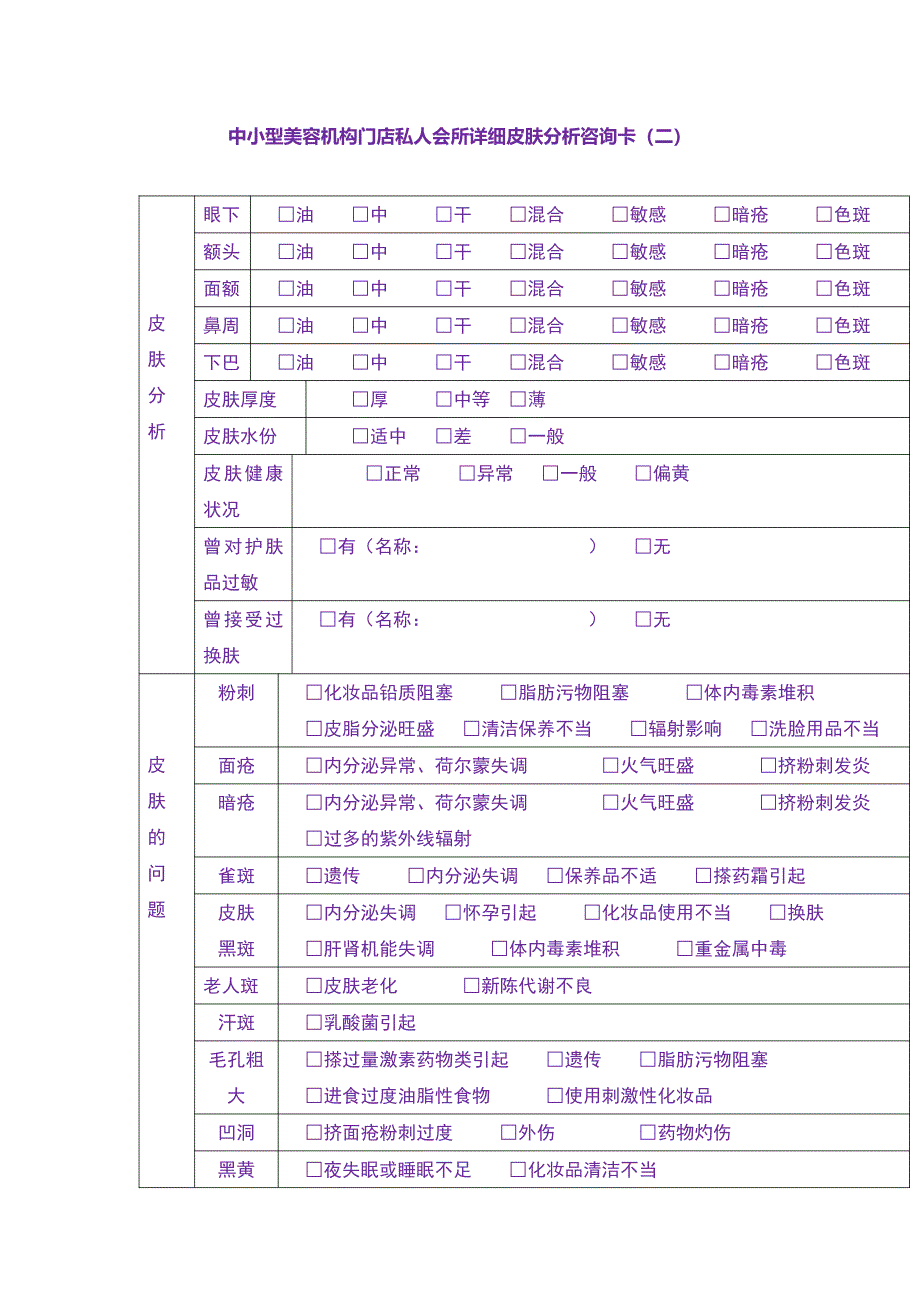 中小型美容机构门店详细皮肤分析咨询卡（二）_第1页