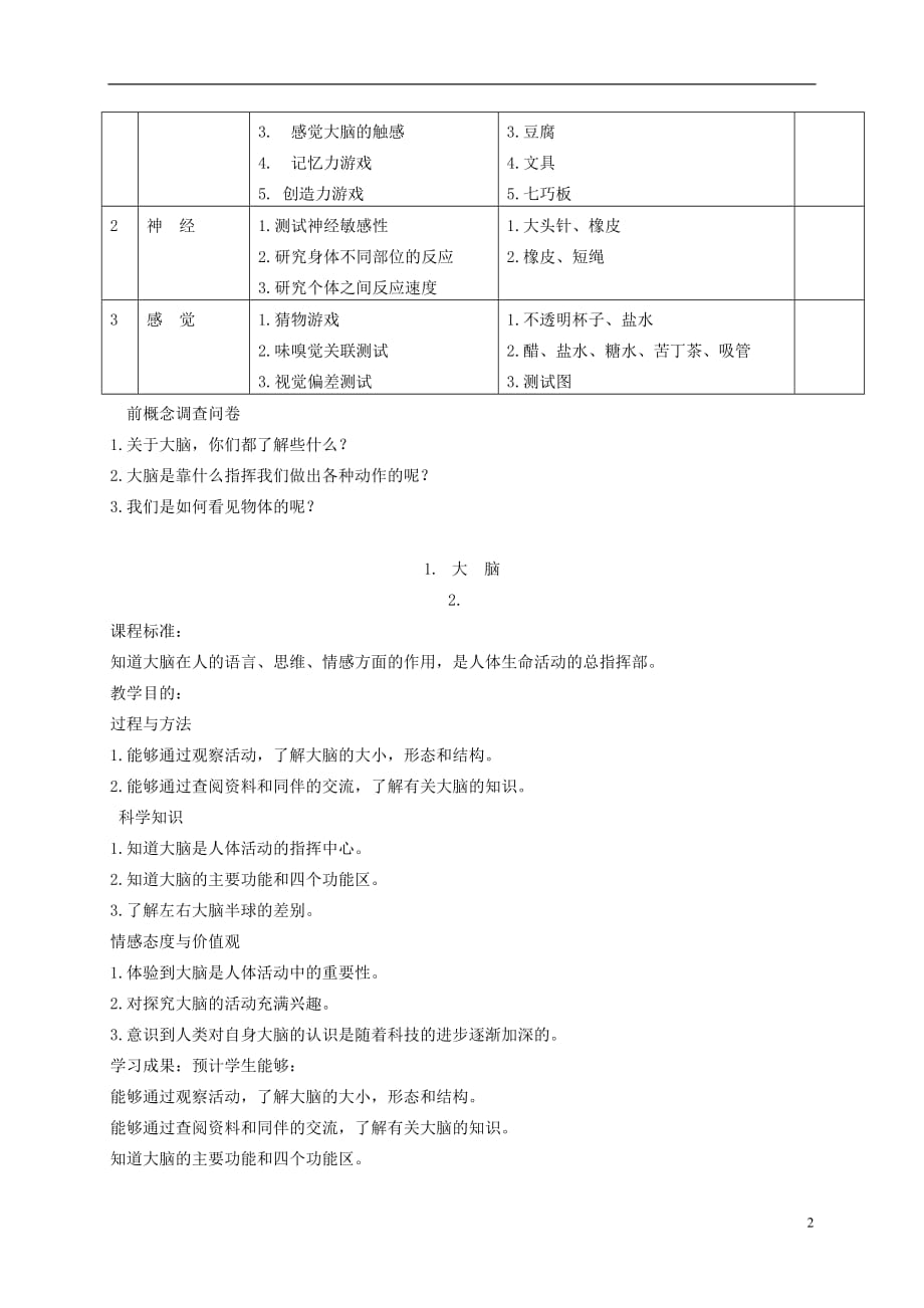 五年级科学下册 大脑2教案 苏教版.doc_第2页