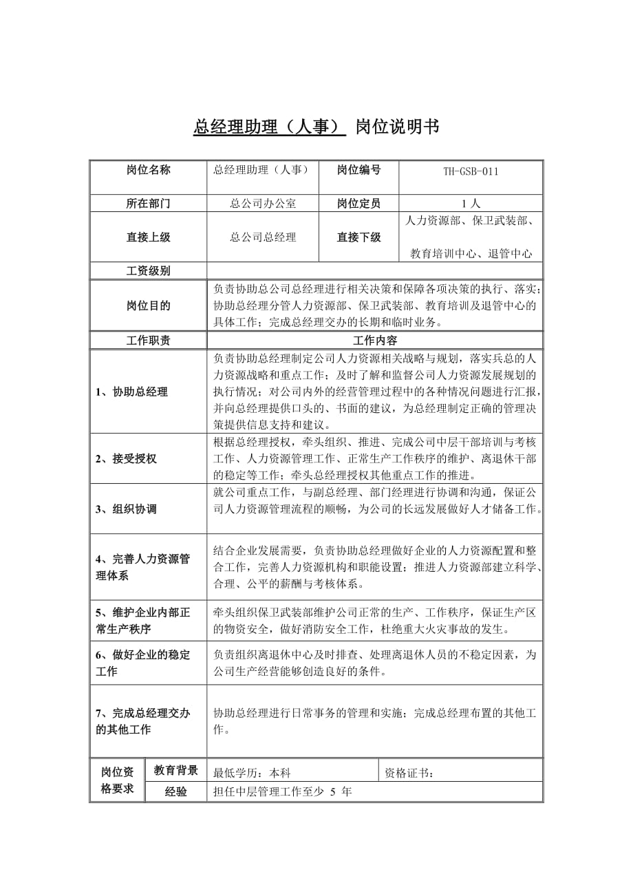 《精编》总经理岗位职责说明书汇总大全7_第1页