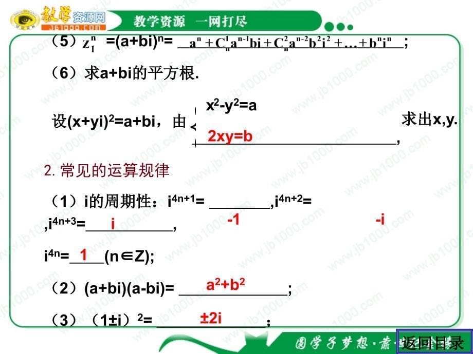 2011年高考数学一轮精品复习课件第9章《算法推理与证明复数》复数_第5页