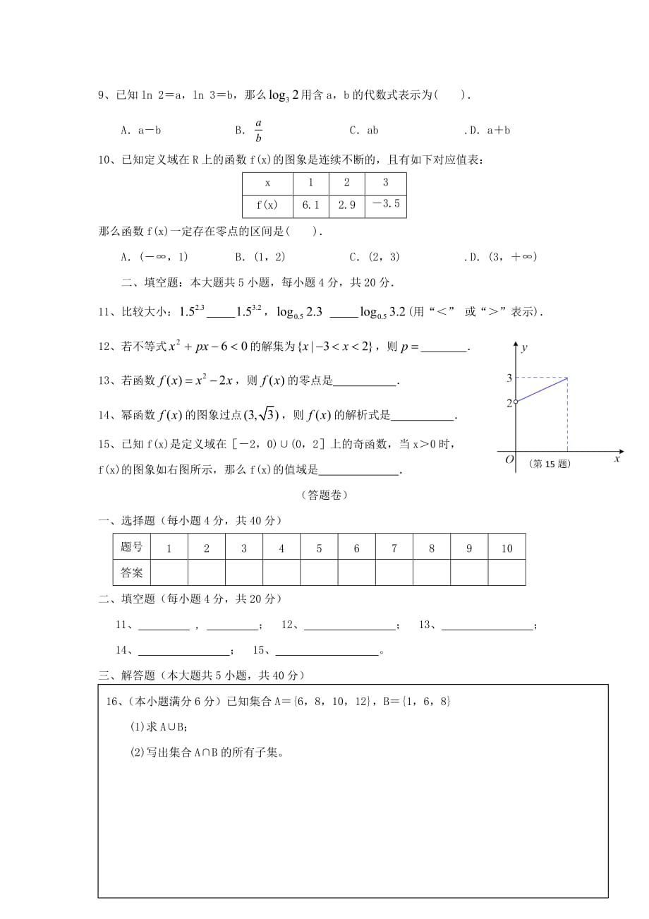 湖南省茶陵二中2020学年高一数学上学期11月考试卷湘教版【会员独享】（通用）_第2页