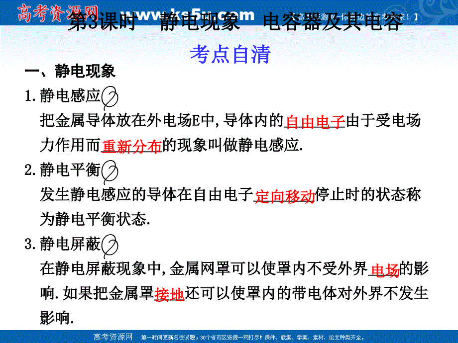 2011届物理一轮复习课件：6.3《静电现象 电容器及其电容》_第1页