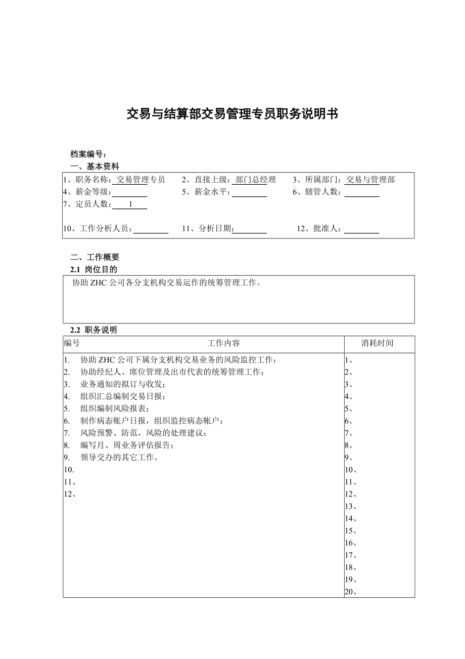 《精编》某公司岗位说明书大全11_第1页