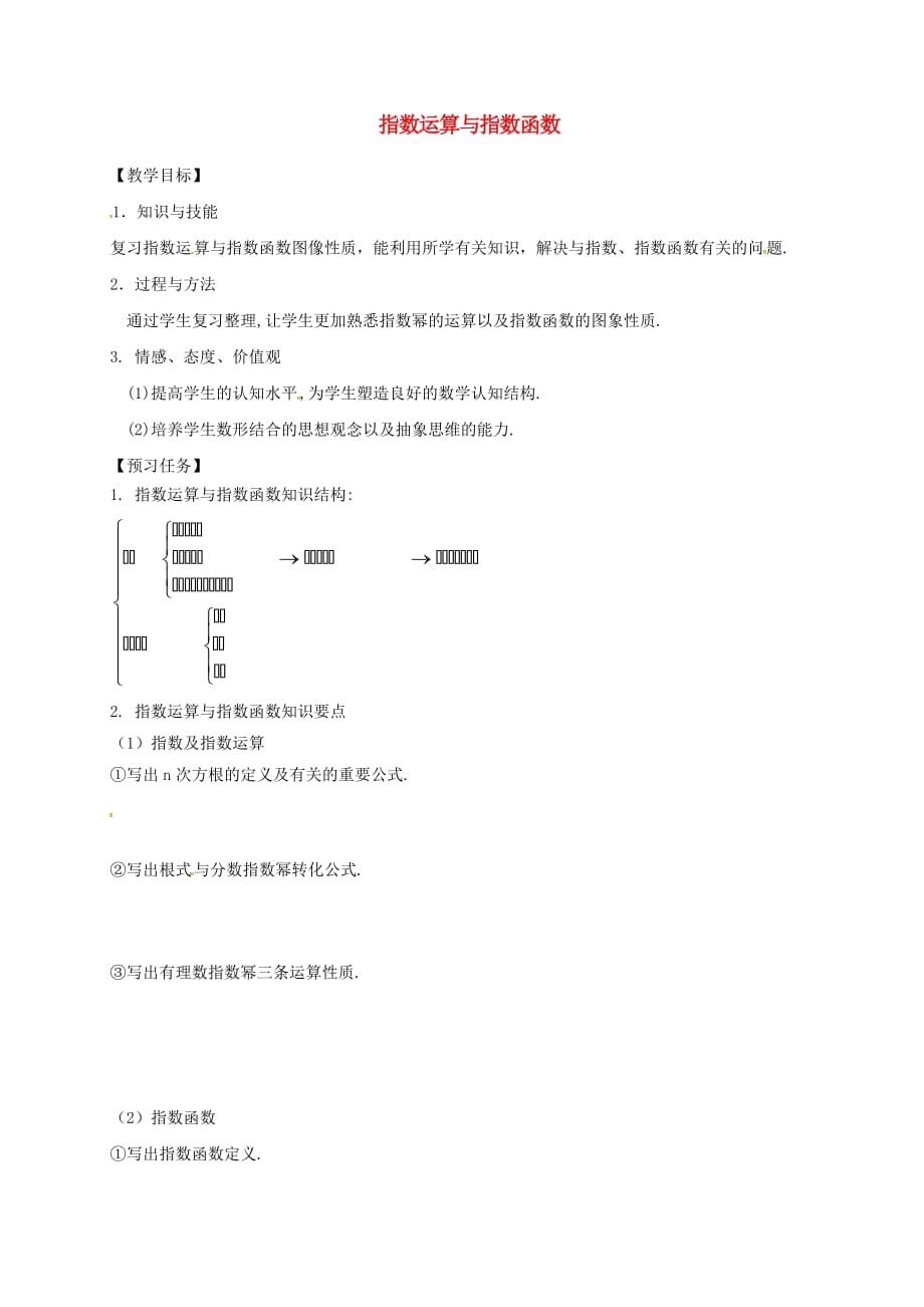山西省忻州市2020学年高中数学 第二章 基本初等函数（Ⅰ）2.1 指数函数预习案（无答案）新人教A版必修1（通用）_第1页