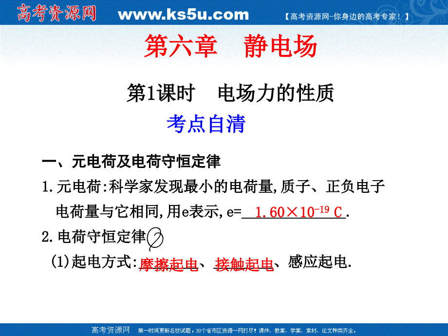 2011届物理一轮复习课件：6.1《电场力的性质》_第1页