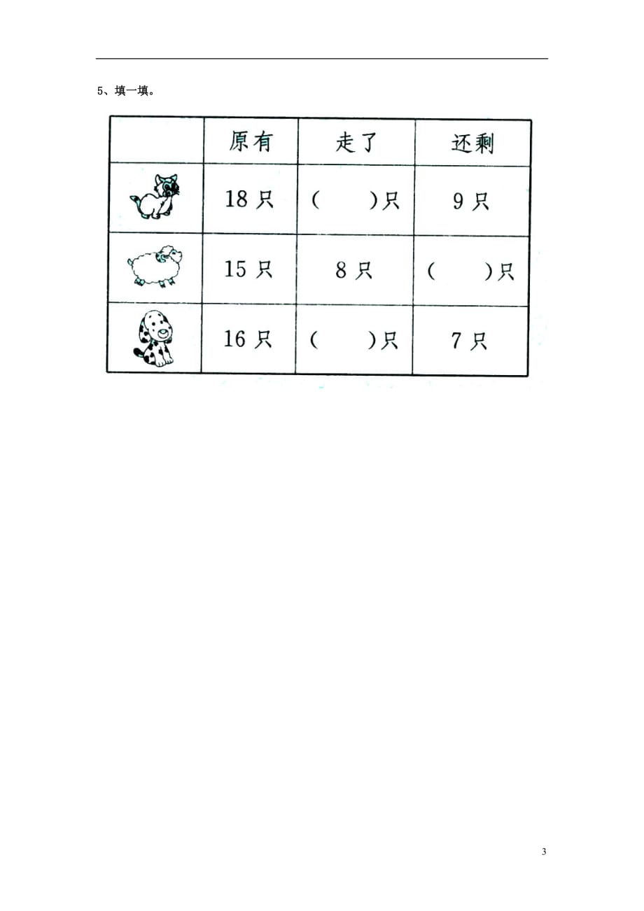 一年级数学上册第9单元《20以内的减法》（15、16、17、18减几）基础习题（无答案）（新版）冀教版_第3页