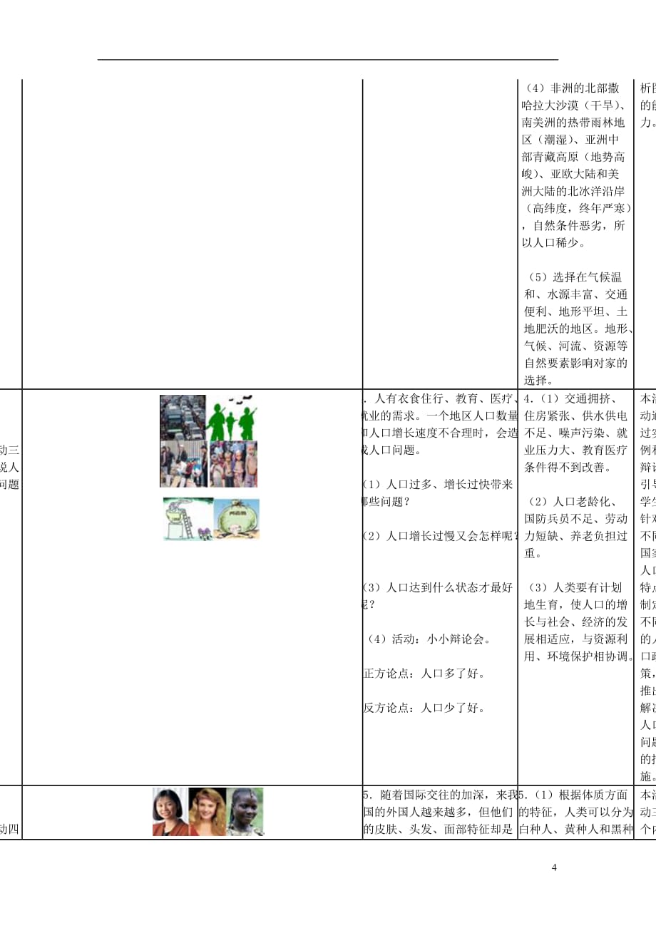 七年级地理上册第四章第一节人口与人种教学设计（新版）新人教版_第4页