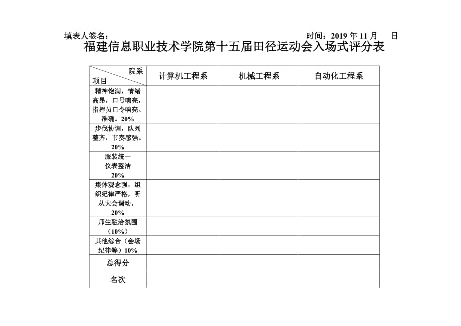 福建信息职业技术学院第二届田径运动会入场式评分表_第2页