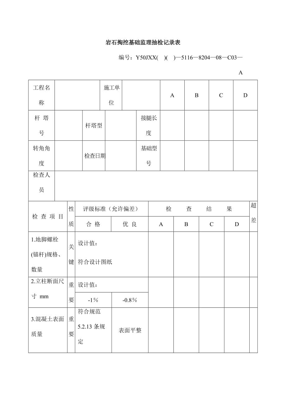 岩石掏挖基础监理抽检记录表_第1页